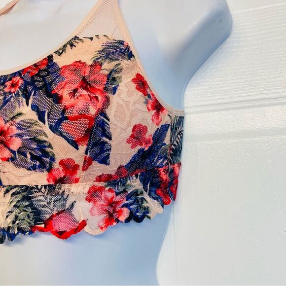 Victoria's Secret Pink Lace Bralette Bra Racerback Unlined Sz XS Tropical Floral - Picture 3 of 11